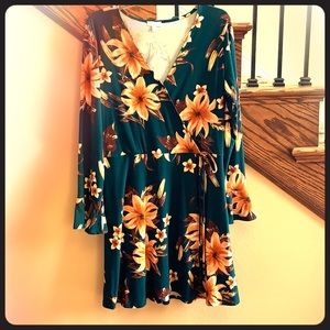 Charming Charlie Green floral wrap dress - Large
